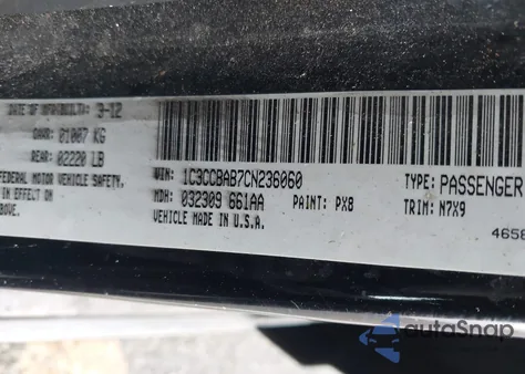 2012 Chrysler 200 Lx z USA, uszkodzony, nr VIN 1C3CCBAB7CN236060